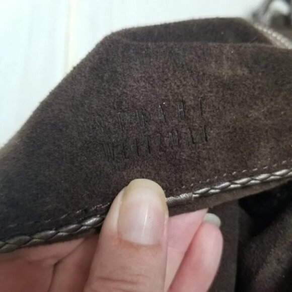 Stuart Weitzman Brown Leather Suede Woven Braided Handle Purse - Picture 9 of 16